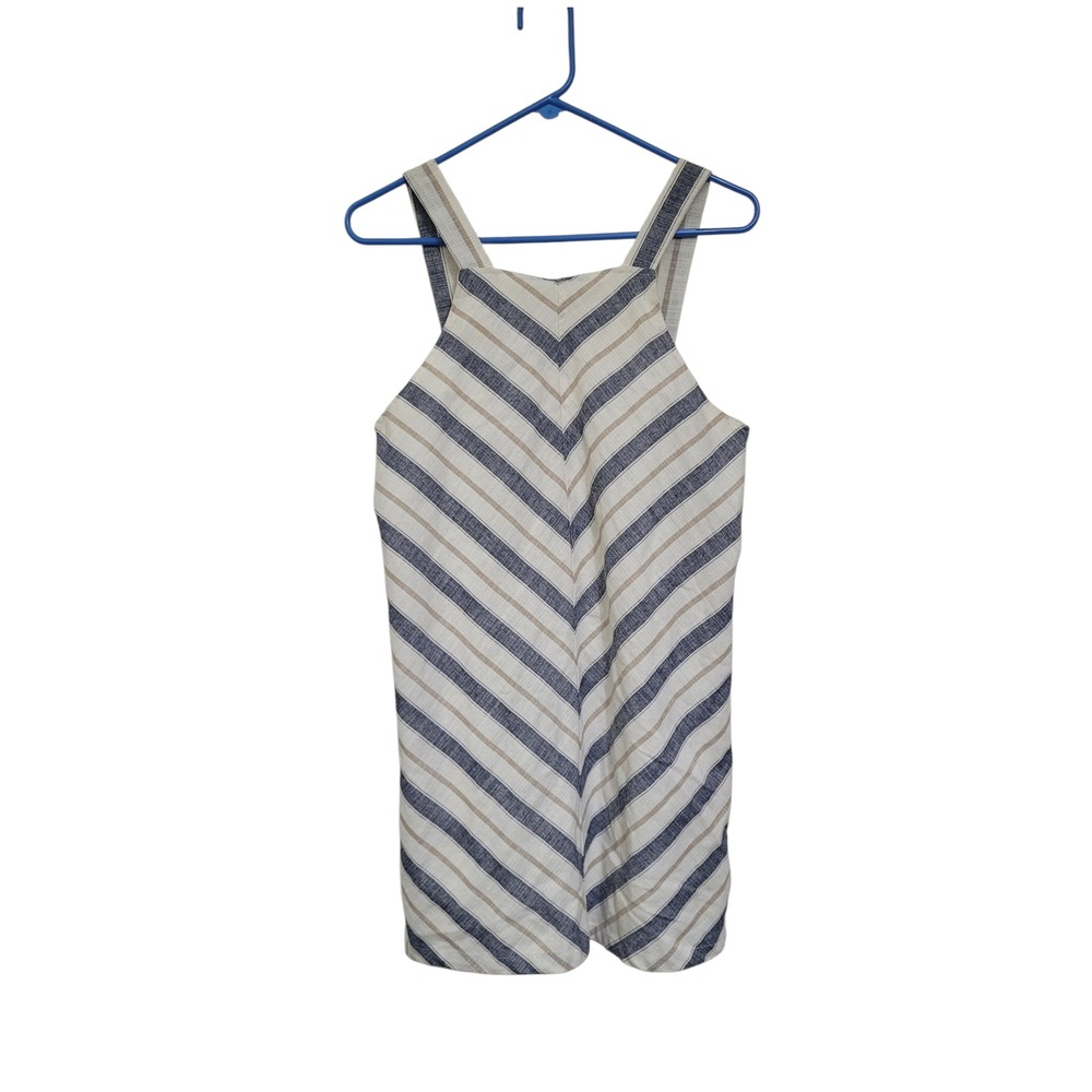 Loveriche Blue Tan Striped Cotton Linen Chevron Mini Dress  Womens Size Medium